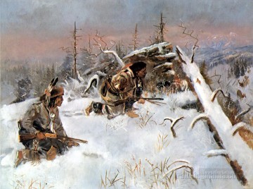 狩猟 Painting - カラス インディアン ヘラジカを狩る